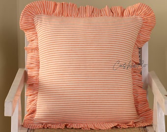 Bohemian Linen Ruffle Pillow Cover – Striped Frill Cushion