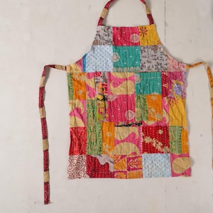 Delantal estilo bohemio Kantha Patchwork / Decoración de cocina acolchada hecha a mano, estilo cottagecore colorido