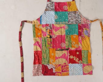 Boho Kantha Patchwork Apron | Handmade Quilted Kitchen Decor, Colorful Cottagecore Style