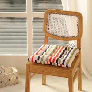 Handmade Striped Cotton Chair Cushion | Colorful Tufted Seat Pad for Dining & Kitchen Chairs | Farmhouse Boho Home Decor