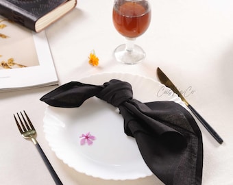 200 Pack Black Cotton Napkins, Handmade Wedding Table Decor