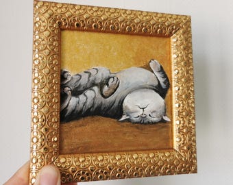Framed Upside Down Cat Painting: Funny Acrylic Cat Art