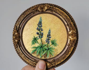 Lupine painting floral acrylic wall art small flower artwork in antique bronze frame