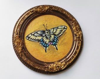 Handmade Butterfly Painting, Miniature Framed Acrylic Insect Art