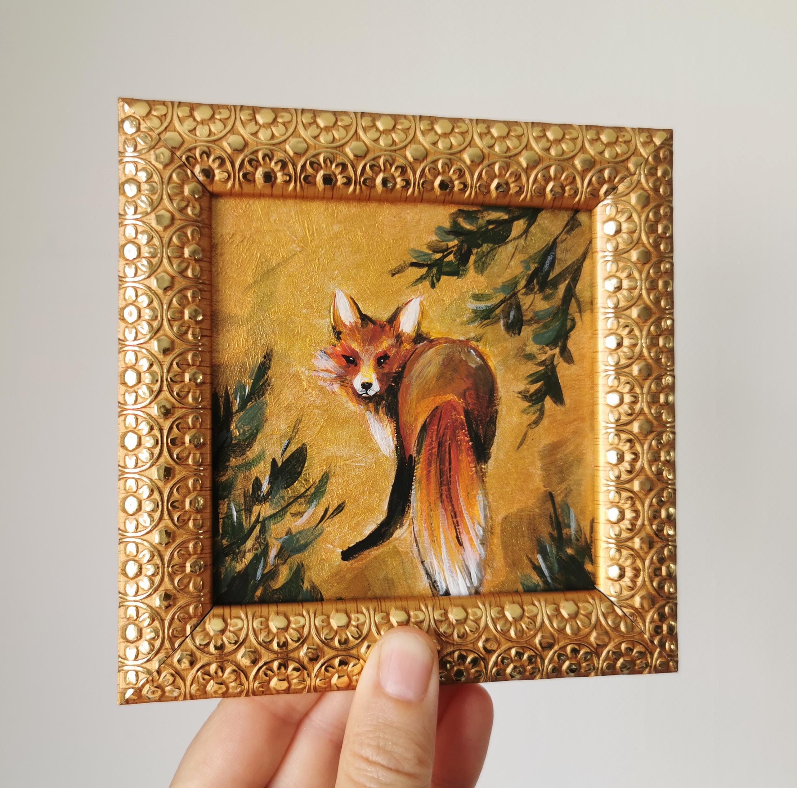 キツネの絵画 壁アート アクリル オリジナル フレーム 動物アート