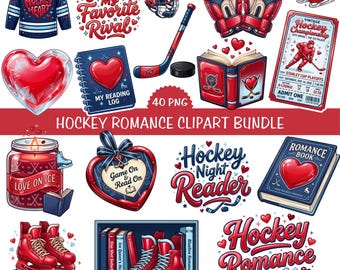 Hockey Romantik Clipart Bundle | Bücherwurm Sport PNG Set (Digitaler Download)