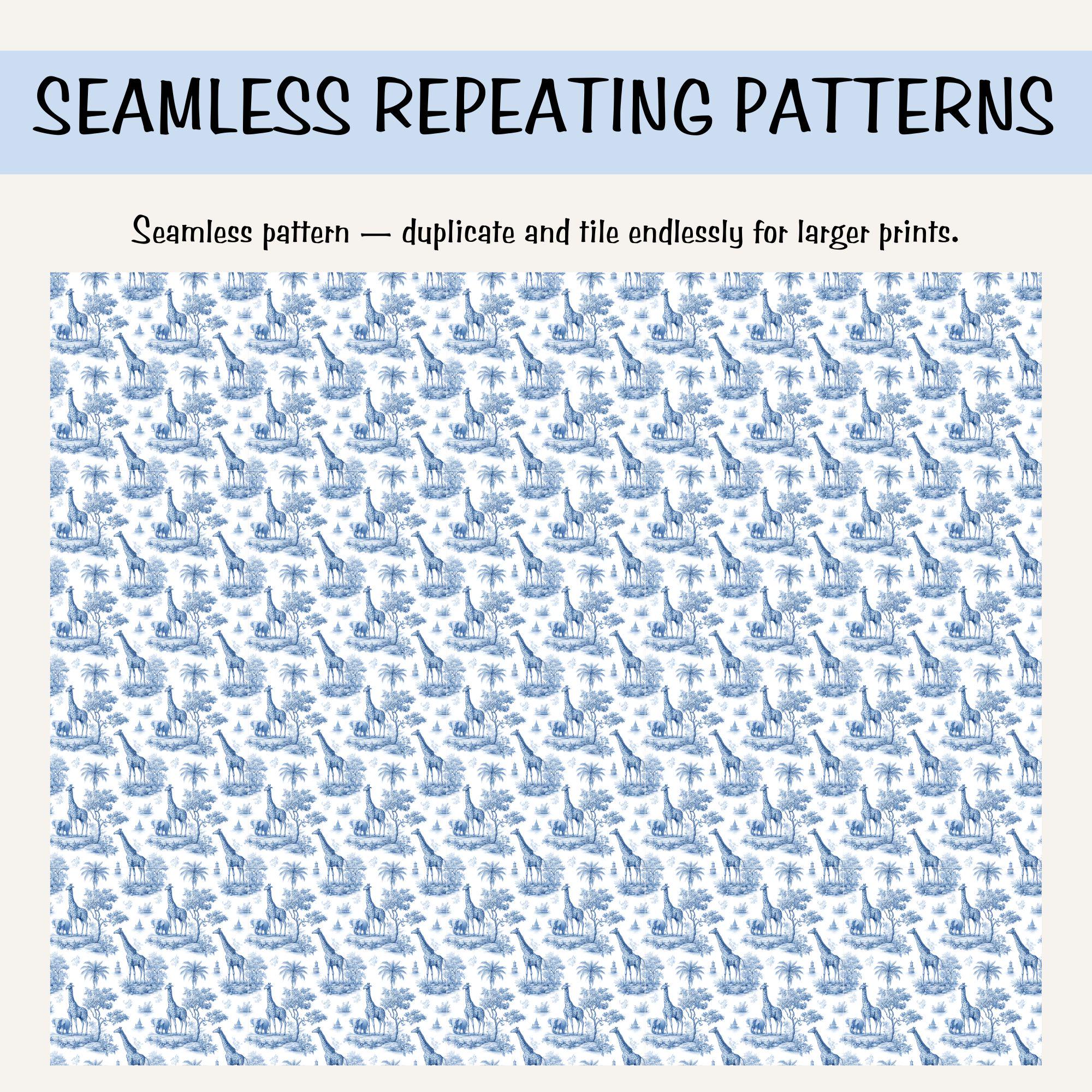 Safari Toile De Jouy Seamless Pattern Bundle | Blue French Toile ...