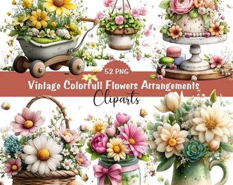 Vintage Pastell Blumen Clipart Bündel | Aquarell Blumenarrangements (Digitaler Download)