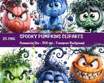 Gruseliger Halloween Kürbis Clipart | Kürbis Gesicht PNG Transparent | Sofort Download, Kommerzielle Nutzung
