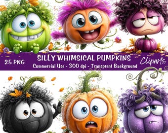 Witziges Kürbis Gesicht, Clipart Bundle | Lustiger Herbst Kürbis Transparent PNG | Dumme Kürbis Instant Download, kommerzielle Nutzung