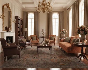 Alfombra continental de lana y seda anudada a mano, 274 x 366 cm, alfombra clásica europea para salón.