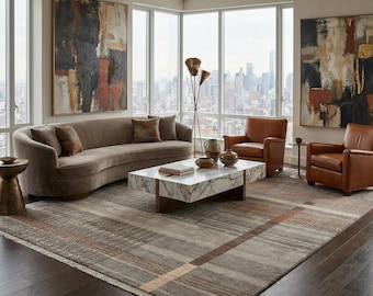 Manhattan Schussteppich 274 × 366 cm, moderner neutraler Teppich, eleganter Wohnzimmerteppich