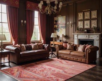 Alfombra Kilim rústica con mosaico tribal color azafrán, alfombra persa geométrica, alfombra bohemia.