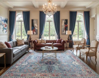 Alfombra oriental de lana y seda anudada a mano con diseño de flores de cerezo, 244 × 305 cm.