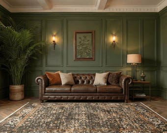 Alfombra tradicional de lana y seda anudada a mano, alfombra de área estilo persa color arena ahumada