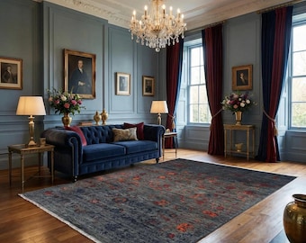 Alfombra oriental de lana y seda anudada a mano, tonos otoñales, 244 × 305 cm