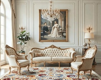 Alfombra de lana y seda anudada a mano con estampado floral estilo persa, color marfil y azafrán, para salón (244 x 305 cm)