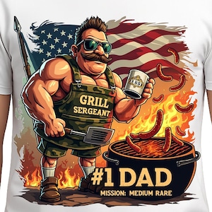 Grill Sergeant #1 Dad PNG – Funny Father’s Day BBQ Clipart, Dad Sublimation Design, #1 Dad T-Shirt Graphic, Digital Download