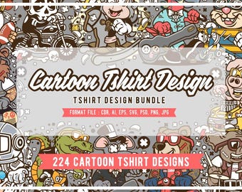 224 Funny Cartoon T-Shirt Designs – Sublimation Graphics (Digital Download)
