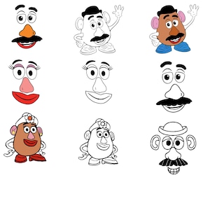 Conjunto de parejas de Sr. y Sra. Cara de Papa - Archivos digitales - Paquete de 16 elementos PNG y 16 SVG con caras de juguete / Descarga digital