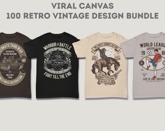 Retro Vintage T-Shirt Design Bundle: 100 PNG SVG Clipart (Commercial Use) (Digital Download
