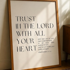 Proverbs 3:5-6 Printable Wall Art, Trust in the Lord Bible Verse Print, Christian Wall Decor, Scripture Art