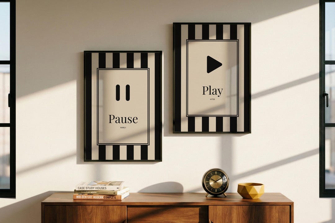 Pause In Wall Pause and Play Minimalist Wall Art Set of 2 Neutral Prints Digital ...
