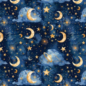 Tkanina bawełniana z motywem księżyca i gwiazd, rozgwieżdżone niebo, galaktyka, sprzedawana na pół jarda, do szycia kołder, toreb...