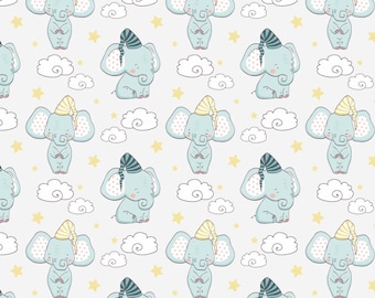 Cute Elephant Baby Goodnight Pure Cotton Fabric,Sold By Half Yard,Making Quilt,Bags...Cotton Fabric