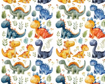 Baby Fabric Watercolor Dinosaur Pure Cotton Fabric,Sold By Half Yard,Making Quilt,Bags...Cotton Fabric