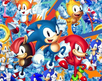 Tela de algodón puro con estampado de dibujos animados de Sonic el Erizo, por medio metro.