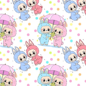 Lovely Labubu With Friends Pure Cotton Fabric,Sold By Half Yard,Making Quilt,Bags...Cotton Fabric