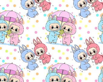 Lovely Labubu With Friends Pure Cotton Fabric,Sold By Half Yard,Making Quilt,Bags...Cotton Fabric