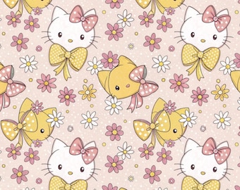 Coquette Bow Kitty Cats Pure Cotton Fabric,Sold By Half Yard,Making Quilt,Bags...Cotton Fabric