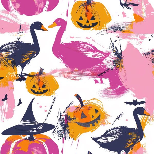 Halloween Swan Pumpkin Pure Cotton Fabric, Sold By Half Yard,Making Quilt,Bags,Cushion,Cotton Fabric
