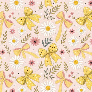 Coquette Bow With Daisy Flower Pure Cotton Fabric,Sold By Half Yard,Making Quilt,Bags...Cotton Fabric