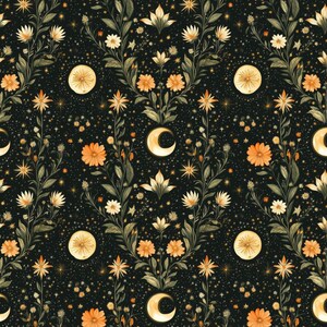Moon And Wildflower Celestial Print Pure Cotton Fabric, Sold By Half Yard, Making Quilt,Bags,Cotton Fabric