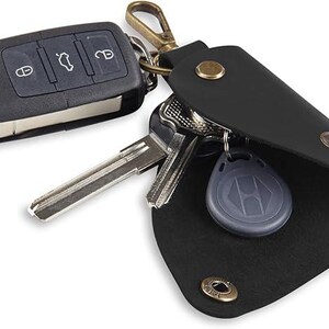 Leren wikkelsleutelhanger – minimalistisch sleuteletui, autosleutelopberger, compact sleutelhangeretui voor heren en dames