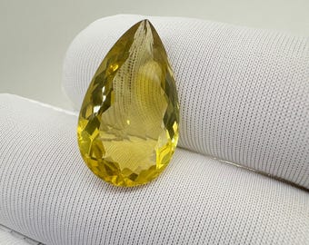 Lemon Quartz Gemstone: Pear Shape Faceted Healing Crystal (19x11mm, 7.40 Carats)