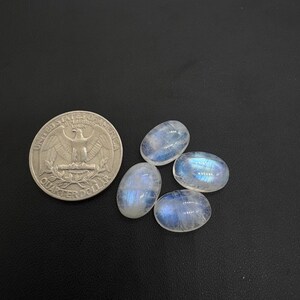 4 Pcs Natural Rainbow Moonstone Cabochon Lot | 14x10mm Oval Shape | Total 24 Carats | Blue Flash | Jewelry Making Gemstones Loose Moonstone