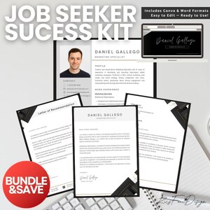 Kit de éxito para quienes buscan empleo / CV + Carta de presentación + Carta de recomendación + Carta de agradecimiento + Banner de LinkedIn / Canva y Word