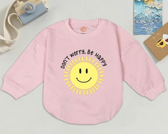 Pelele de bebé con estampado de sol sonriente "No te preocupes, sé feliz" – Body de algodón hecho a mano