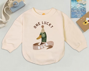 Pelele para bebé "One Lucky Duck", conjunto para el Día de San Patricio, hecho a mano para bebés, ropa unisex para bebés.