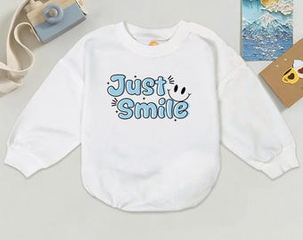 Pelele de bebé hecho a mano, body con la frase inspiradora "Solo sonríe", conjunto de algodón suave.