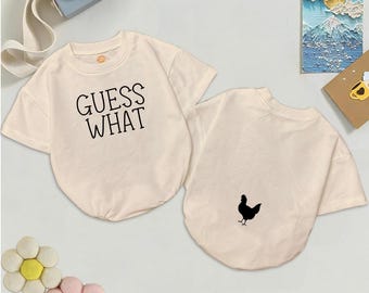 ¿Adivina qué? Pelele de bebé con estampado de trasero de pollo, body para anunciar el embarazo, conjunto divertido para revelar la noticia.