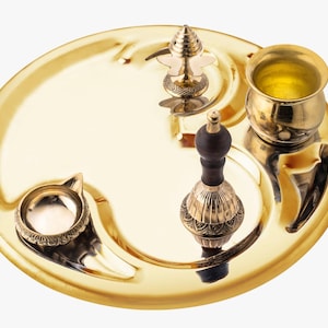 OM Pooja Thali Set | 5 Pc Traditional Puja Plate with Diya, Lota, Bell, Agarbatti Stand | Diwali Rakhi Wedding Gift | Jack and Rex