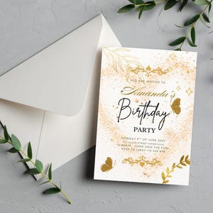 Goldenes Herz Geburtstag / Hochzeit / Neugeborene oder andere Partyeinladungsvorlage, sofortiger digitaler Download-Link, der mit Canva leicht bearbeitet werden kann.