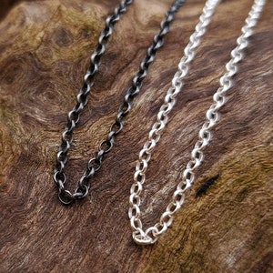 Custom Length - Sterling Silver Oval Rolo Necklace Chain - Shiny/Oxidized