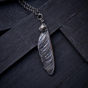 Acer spp. - Large Maple Samara Seed - Pure Silver Botanical Pendant  by Quintessential Arts