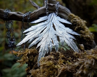 Artemisia vulgaris - Mugwort Leaf -  Pure Silver Statement Necklace  by Quintessential Arts